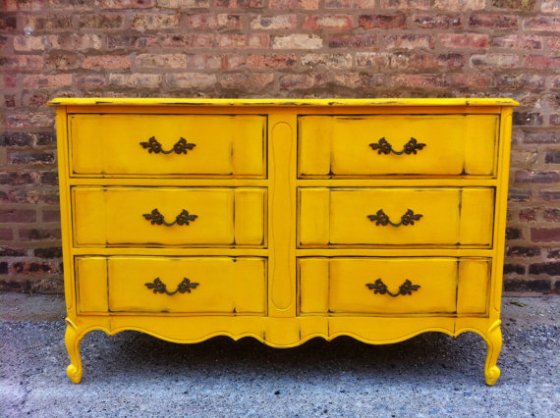 Vintage French Provincial Dresser In Sunflower Yellow by minthome on Etsy